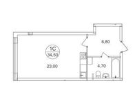 Планировка квартиры студии, 34,5 м2