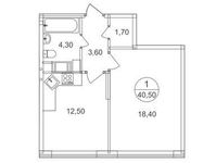 Планировка 1-комнатной квартиры, 40,5 м2