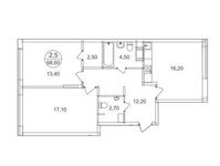 Планировка 2-комнатной квартиры, 68,6 м2