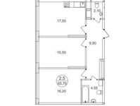 Планировка 2-комнатной квартиры, 65,7 м2