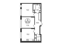 Планировка 2-комнатной квартиры, 54,4 м2