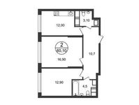 Планировка 2-комнатной квартиры, 60,1 м2