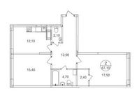 Планировка 2-комнатной квартиры, 67,1 м2