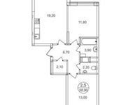 Планировка 2-комнатной квартиры, 58,9 м2