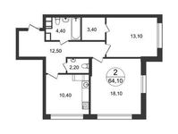 Планировка 2-комнатной квартиры, 64,1 м2