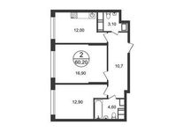 Планировка 2-комнатной квартиры, 60,2 м2