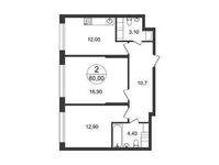 Планировка 2-комнатной квартиры, 60 м2