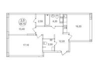 Планировка 2-комнатной квартиры, 68,1 м2