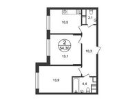 Планировка 2-комнатной квартиры, 54,3 м2