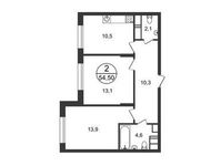 Планировка 2-комнатной квартиры, 54,5 м2
