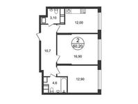 Планировка 2-комнатной квартиры, 60,2 м2