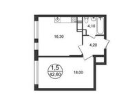Планировка 1-комнатной квартиры, 42,6 м2