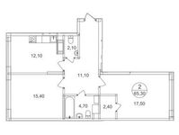 Планировка 2-комнатной квартиры, 65,3 м2