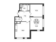 Планировка 2-комнатной квартиры, 57,9 м2