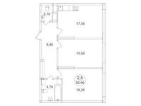 Планировка 2-комнатной квартиры, 65,9 м2