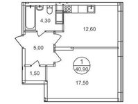 Планировка 1-комнатной квартиры, 40,9 м2