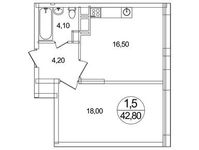 Планировка 1-комнатной квартиры, 42,8 м2