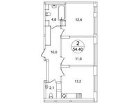 Планировка 2-комнатной квартиры, 54,4 м2
