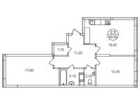 Планировка 2-комнатной квартиры, 69,9 м2