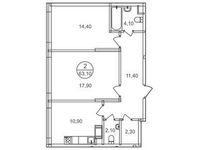 Планировка 2-комнатной квартиры, 63,1 м2
