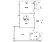 Планировка 2-комнатной квартиры, 54,3 м2