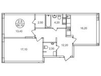Планировка 2-комнатной квартиры, 68,1 м2