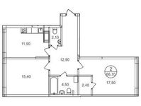 Планировка 2-комнатной квартиры, 66,7 м2