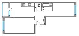 Планировка 2-комнатной квартиры, 60,4 м2