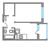 Планировка 1-комнатной квартиры, 33,9 м2