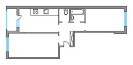 Планировка 2-комнатной квартиры, 60 м2