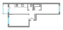 Планировка 2-комнатной квартиры, 54 м2