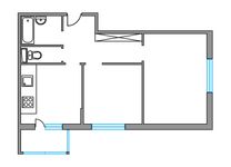 Планировка 2-комнатной квартиры, 52 м2