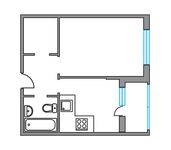 Планировка 1-комнатной квартиры, 34 м2