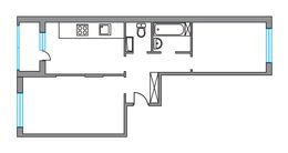 Планировка 2-комнатной квартиры, 51 м2