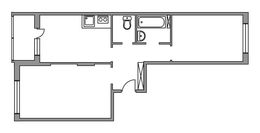 Планировка 2-комнатной квартиры, 51,5 м2