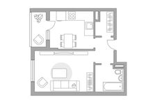 Планировка 2-комнатной квартиры, 56,6 м2