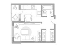 Планировка 1-комнатной квартиры, 35 м2