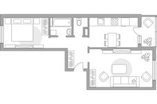 Планировка 2-комнатной квартиры, 51,4 м2