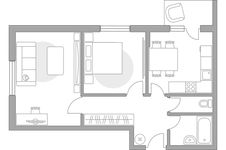 Планировка 2-комнатной квартиры, 52,6 м2