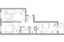 Планировка 2-комнатной квартиры, 55,4 м2