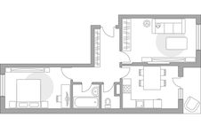 Планировка 2-комнатной квартиры, 54,3 м2