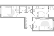 Планировка 2-комнатной квартиры, 54,2 м2