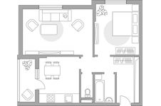 Планировка 2-комнатной квартиры, 56,8 м2