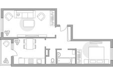 Планировка 2-комнатной квартиры, 56 м2