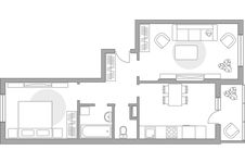 Планировка 2-комнатной квартиры, 54,8 м2