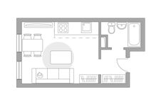 Планировка квартиры студии, 23 м2