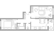 Планировка 2-комнатной квартиры, 51,3 м2