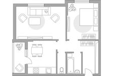 Планировка 2-комнатной квартиры, 57,2 м2