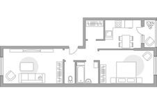 Планировка 2-комнатной квартиры, 57,7 м2