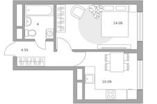 Планировка  1-комнатной квартиры, 32 м2